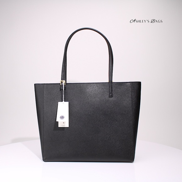 Tory Burch Large Leather Emerson Tote & Continental Wristlet Wallet In Black - Picture 4 of 13